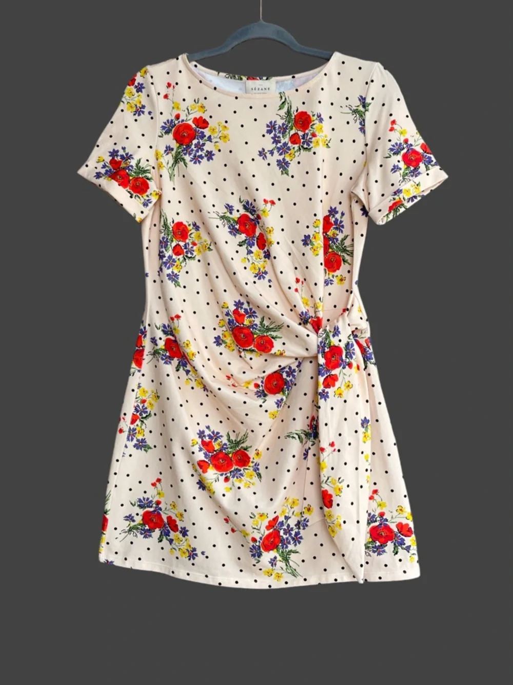 Sezane Cream short Pippa Dress with Red Floral Print NWT - Picture 3 of 15